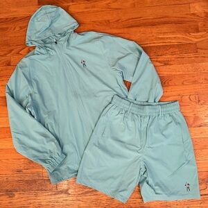 NEW Men’s Eastside Golf Matching Windbreak Jacket & Shorts Set Aqua Sky- Size M